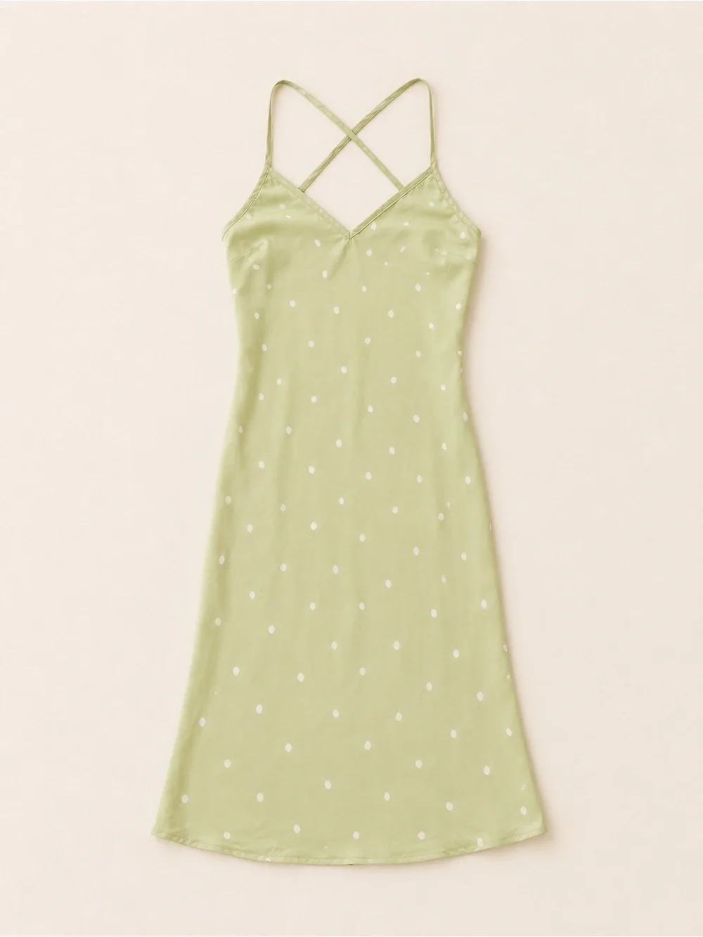 Princess Polly On Cloud Nine Open Back Dress in Sage Green w/ White Polka Dots - Picture 3 of 13